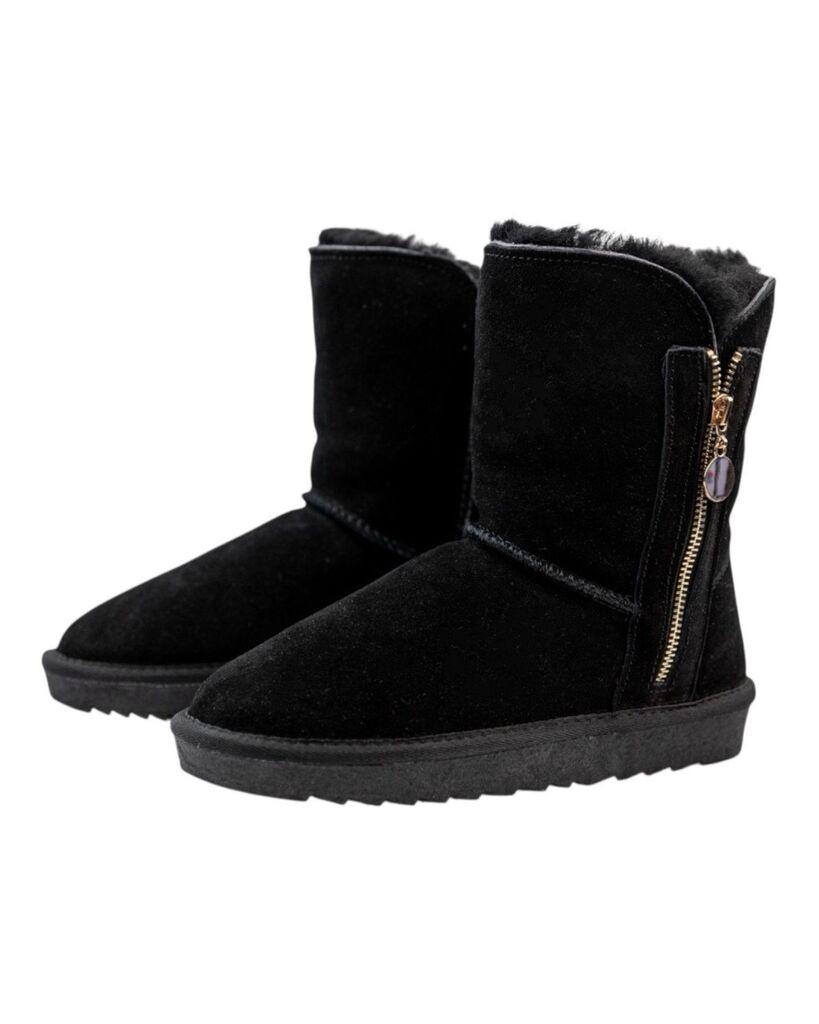 Squareonline Ženske kožne čizme Gold zip, Crne