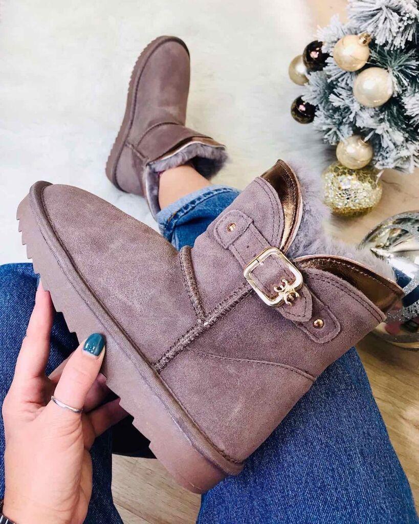 Squareonline Ženske kožne čizme sa krznom, Smeđe