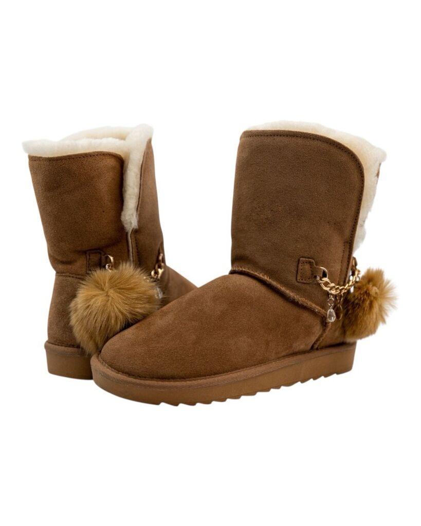 Squareonline Ženske kožne čizme sa krznom, Smeđe