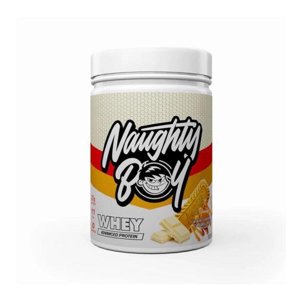 Naughty Boy Whey protein Premium, 900g, Bela čokolada-Karamela-Keks