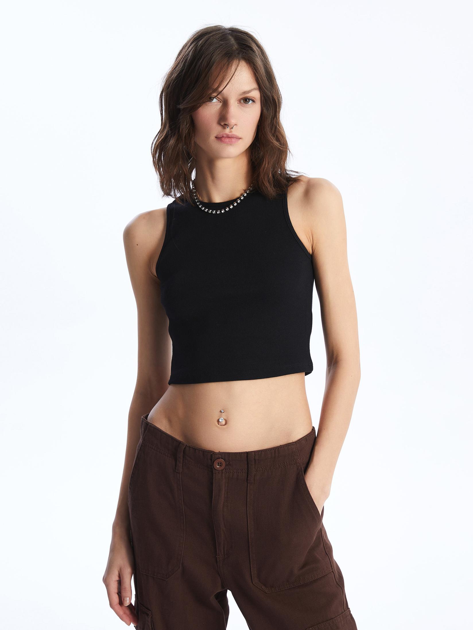 LC Waikiki Ženski Crop Top S4AG15Z8-CVL, Crni