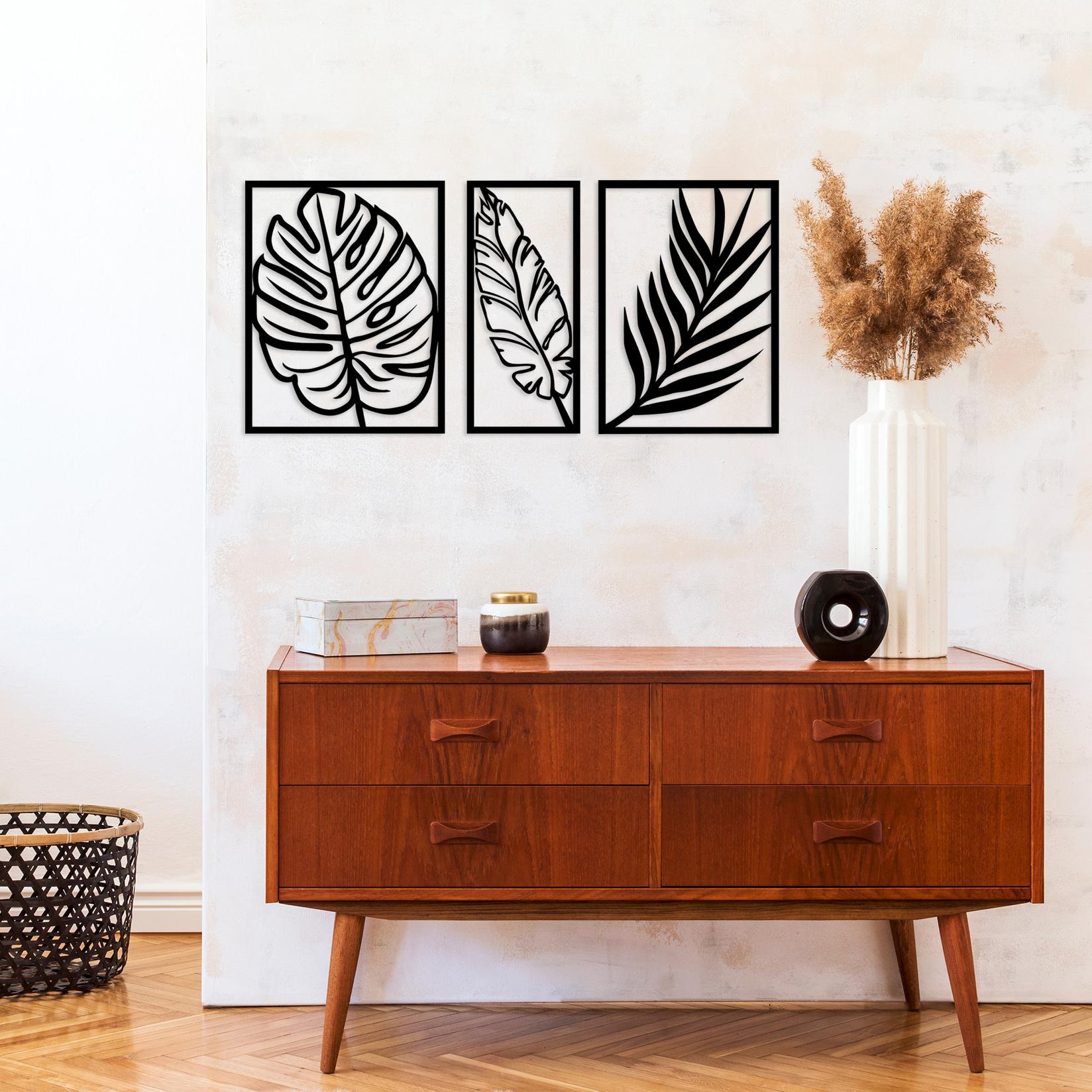 Wallity Zidna dekoracija Leaf 2, 80x38 cm, Crna