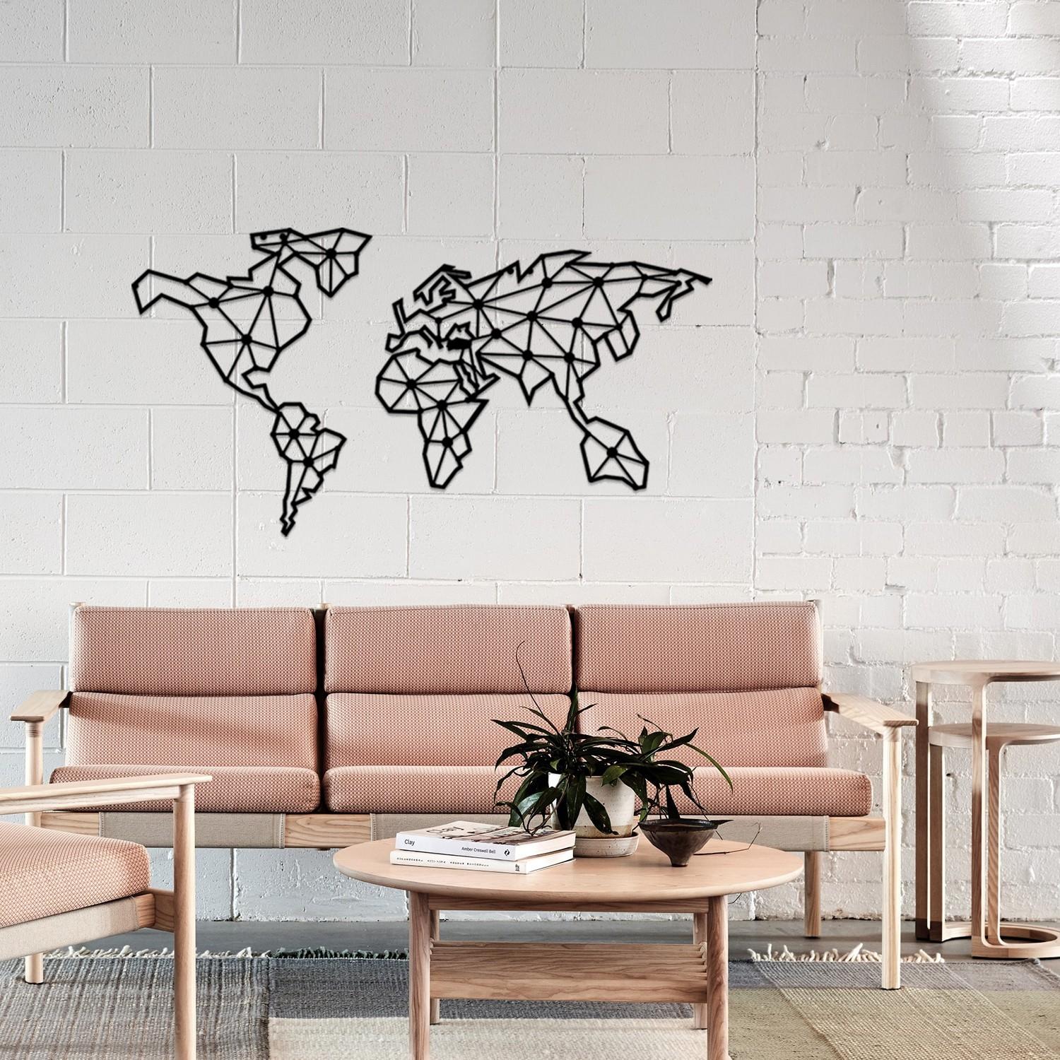 Wallity Zidna dekoracija World Map, 120x64 cm 2 mm, Crna