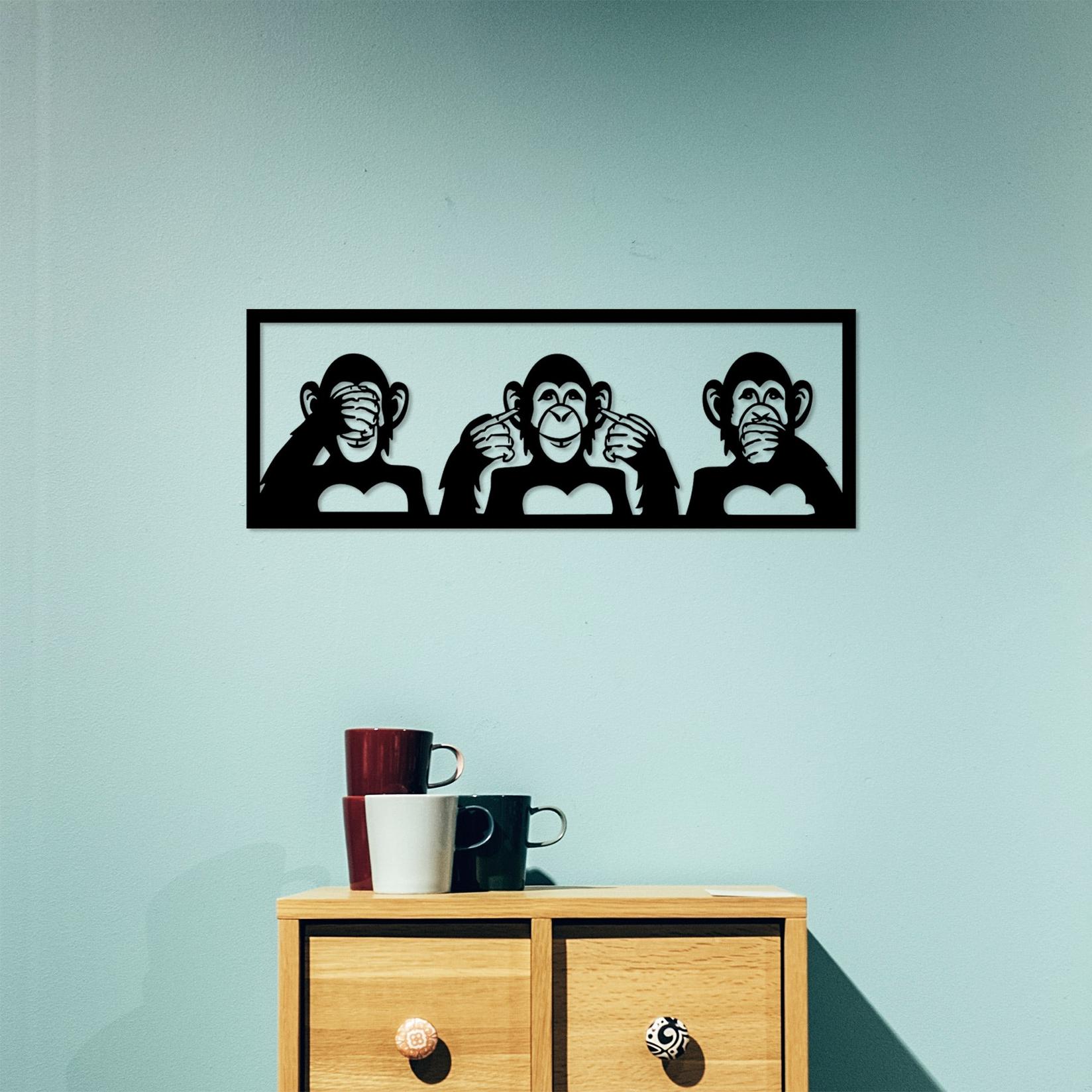 Wallity Zidna dekoracija Three Monkeys-M, 70x25 cm, 1.5 mm, Crna