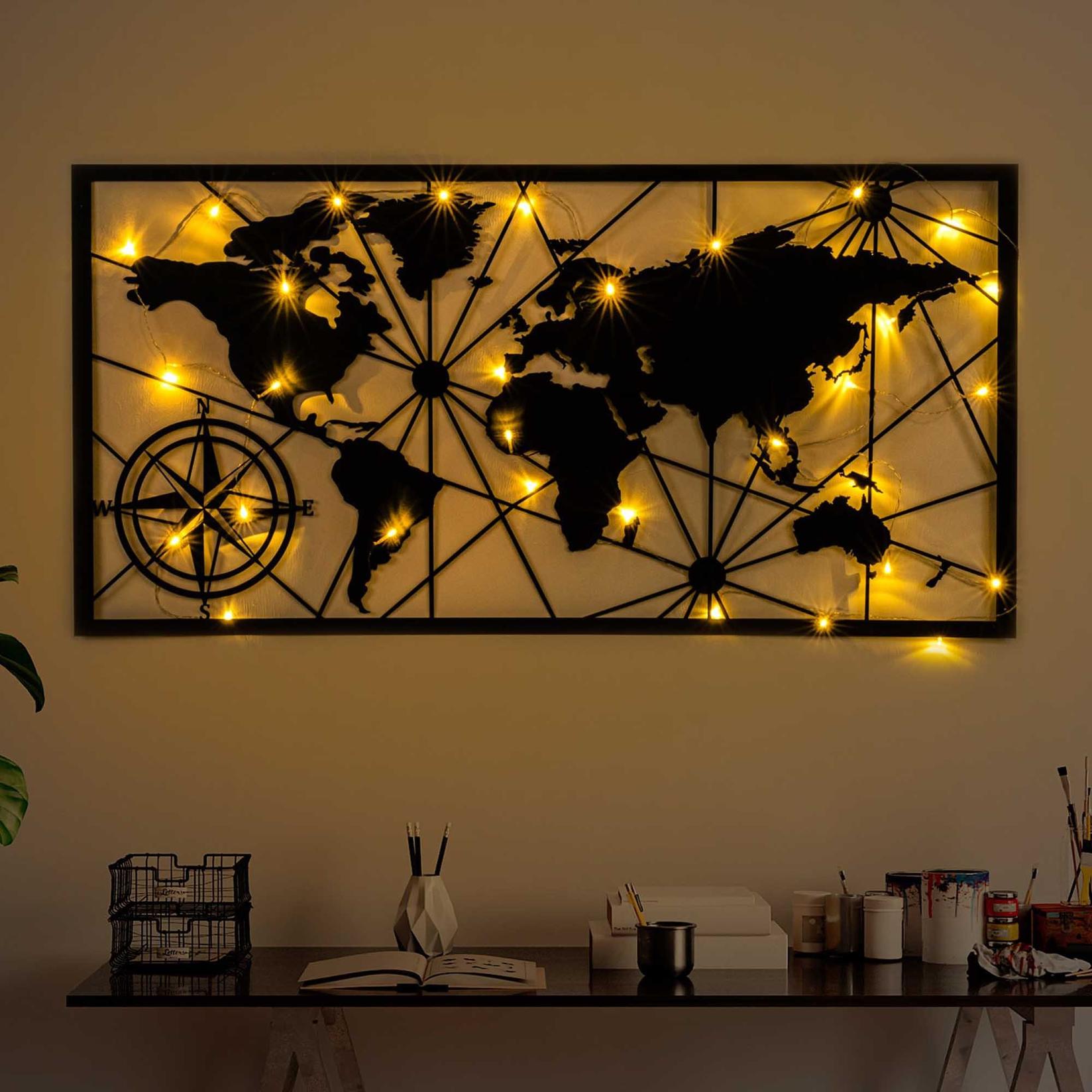 Wallity Zidna dekoracija World Map Led 452, 60x120 cm, 1.5 mm, IP20, Crna