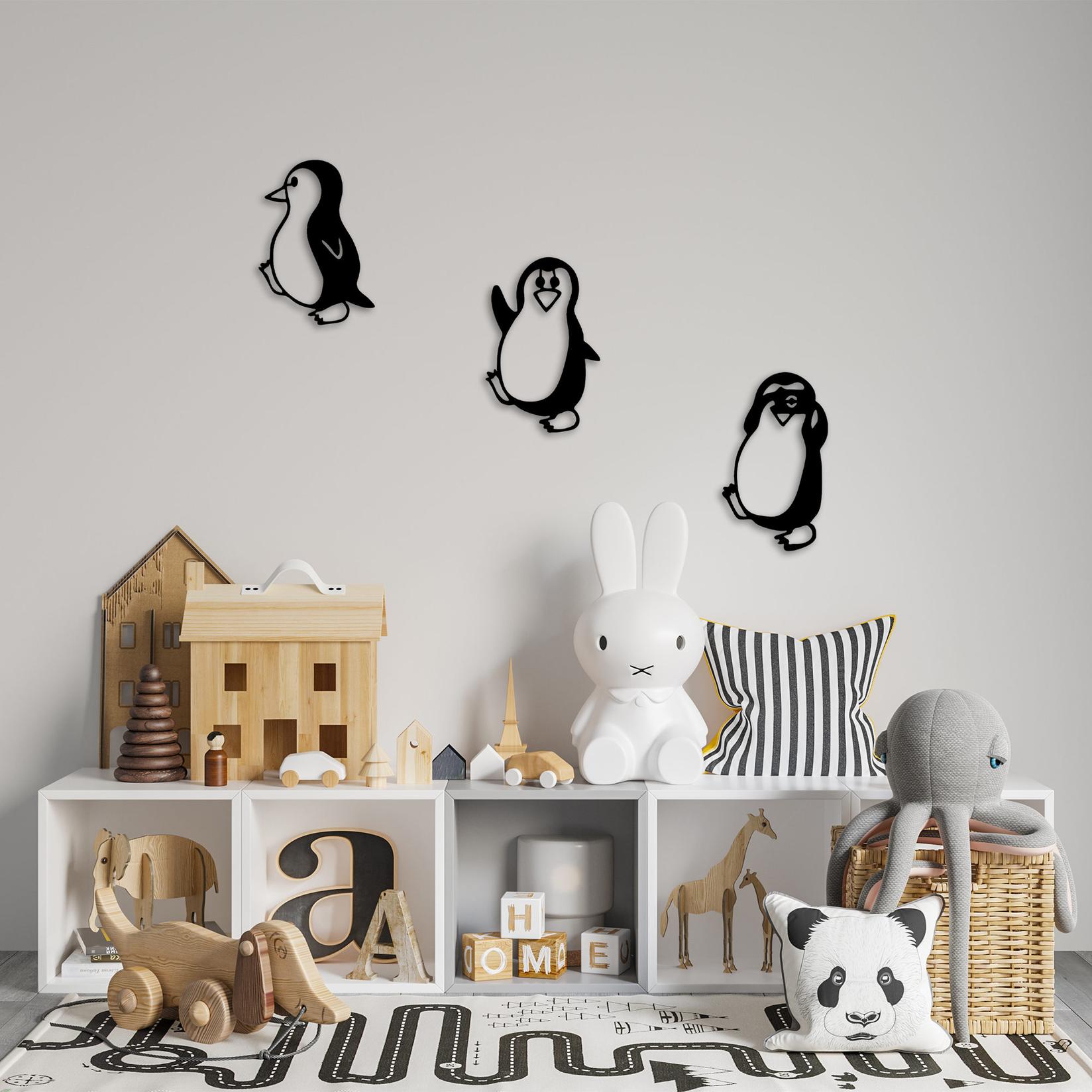 Wallity Set zidnih dekoracija Penguins-297, 20x29cm 20x31cm 19x32cm, Crna