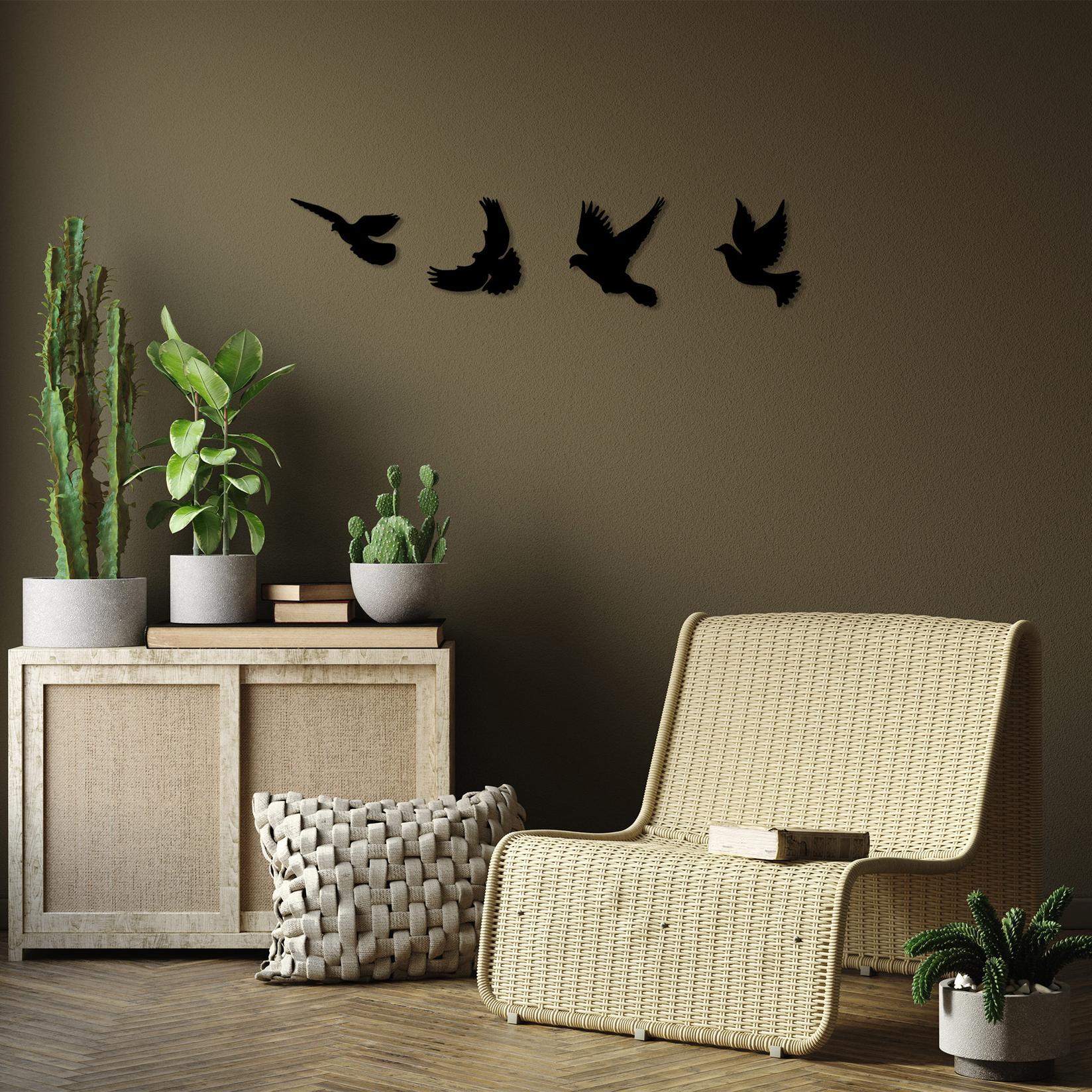 Wallity Set zidnih dekoracija Pigeons-293, 13x22cm to 19x22cm, 1mm, 4 komada, Crna