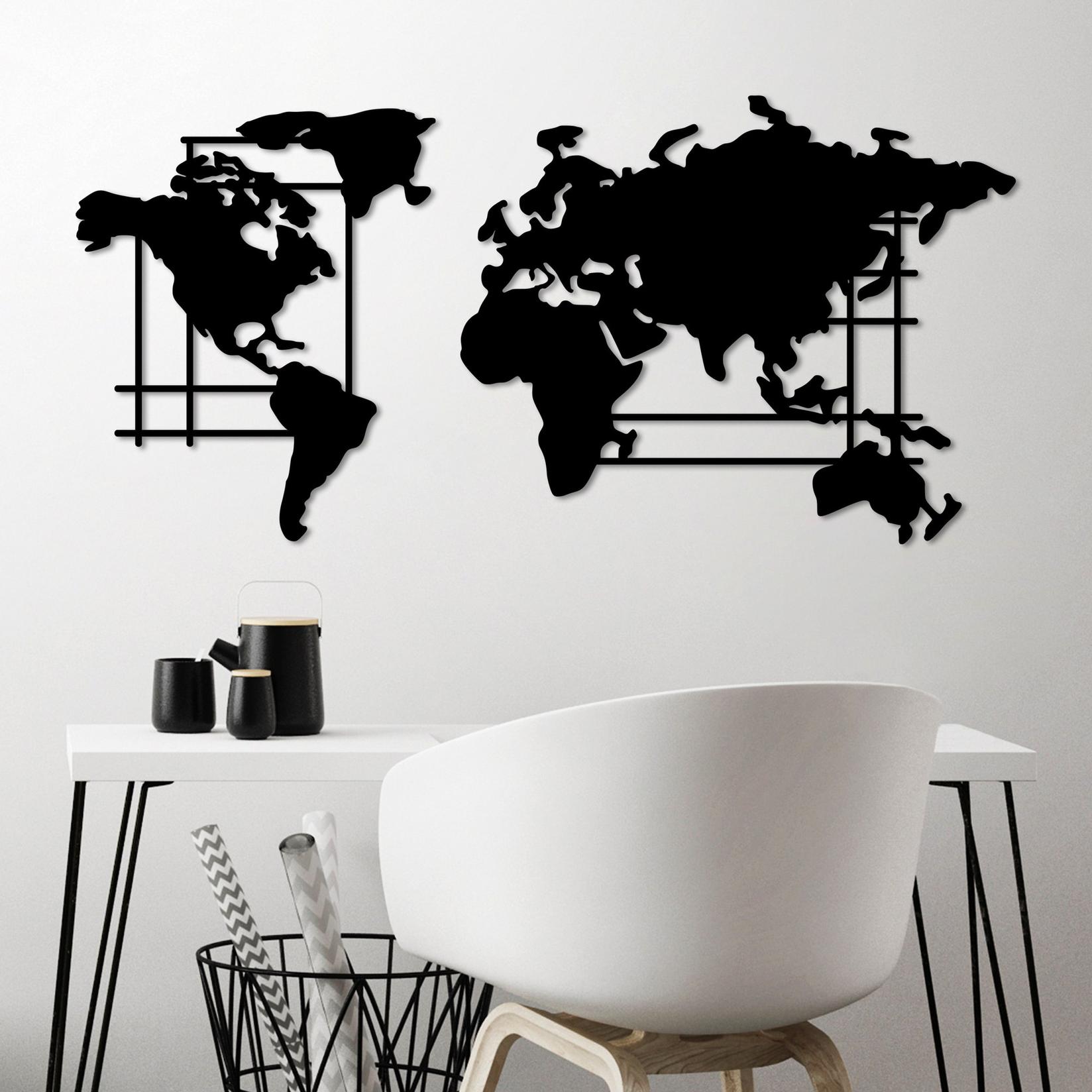 Wallity Zidna dekoracija World Map-L, 120x56 cm, 1.5 mm, Crna