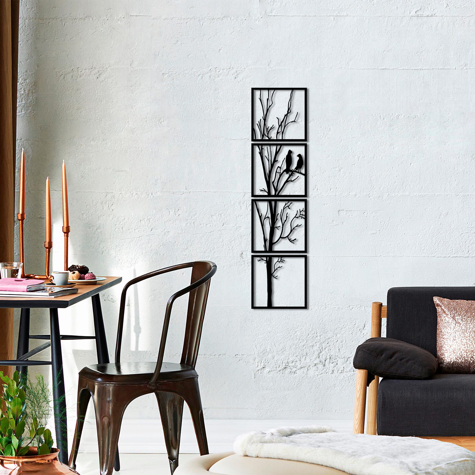 Wallity Set zidnih dekoracija Tree And Birds S, 30x30 cm, 1.5 mm, 4 komada, Crna