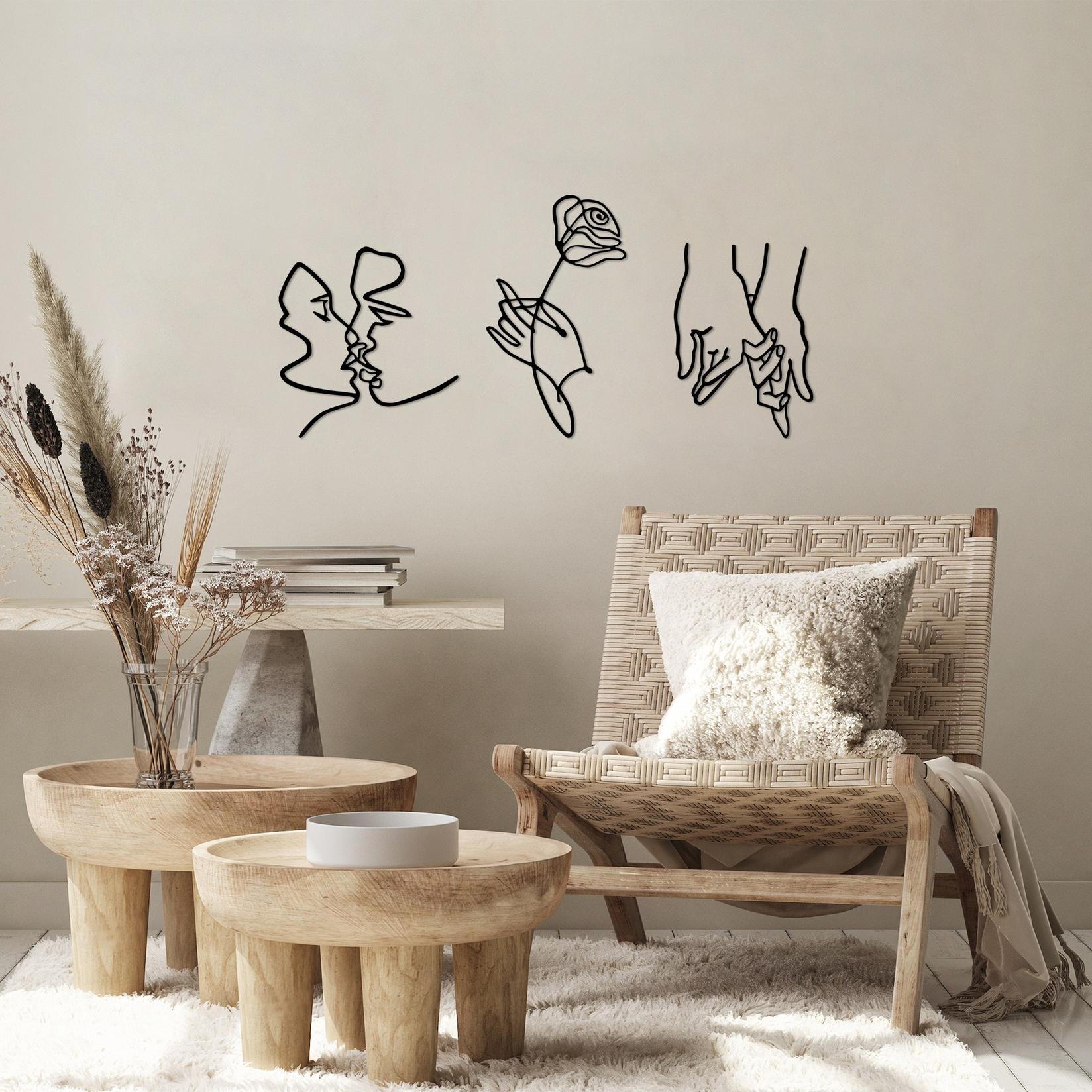 Wallity Set zidnih dekoracija Rose Kissing Darling, 22x24cm, 18x30cm 18x25cm, Crna