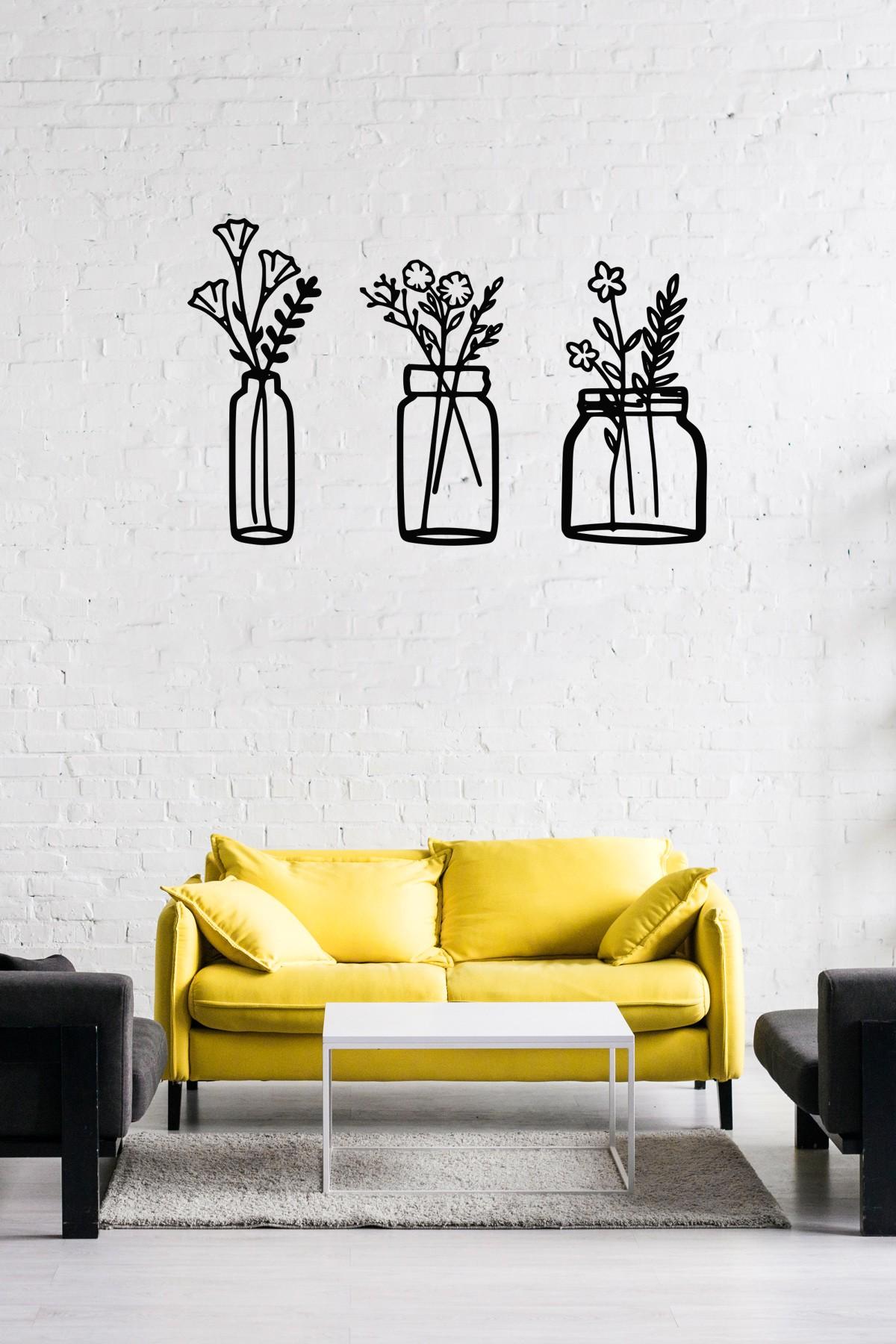 Wallity Set zidnih dekoracija Flower In The Bottle, 1.5 mm, 3 komada, Crna