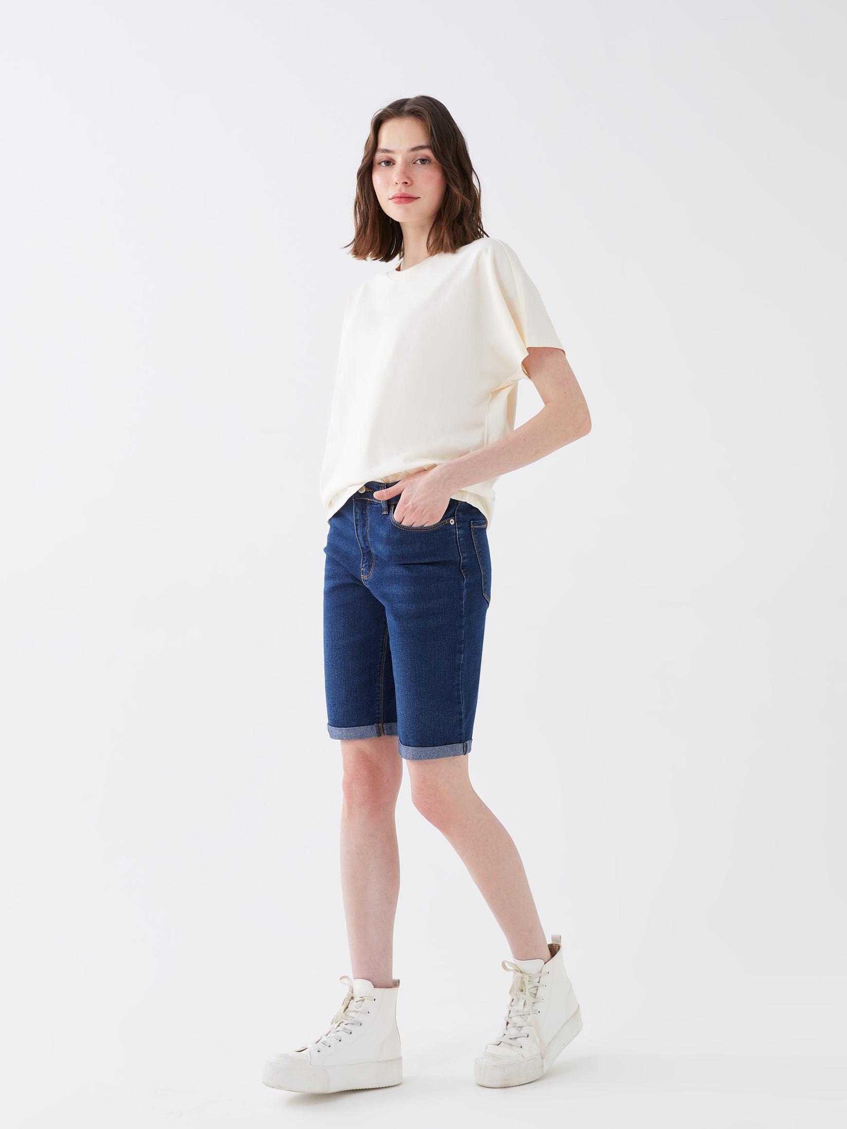 LC Waikiki Ženski teksas šorc S3GB99Z8-309, Indigo