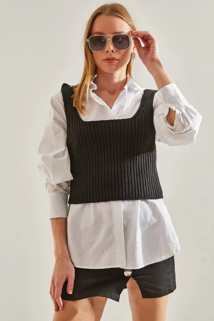 Bianco Lucci Ženska bluza bez rukava 20246024, Brod izrez, Crna