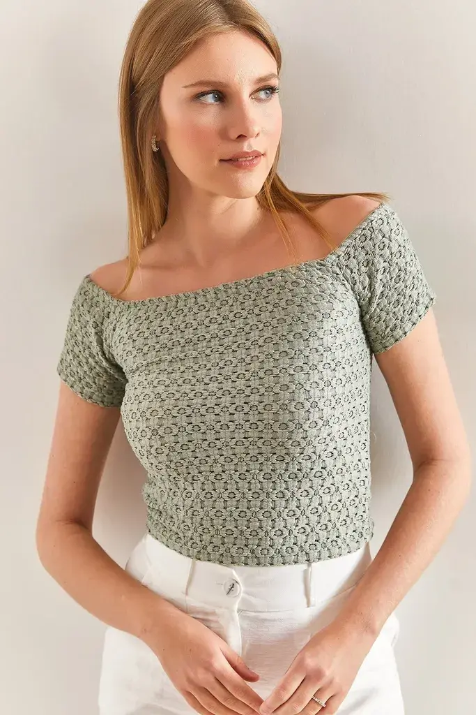 Bianco Lucci Ženska bluza kratkih rukava 40871010, Brod izrez, Svetlozelena
