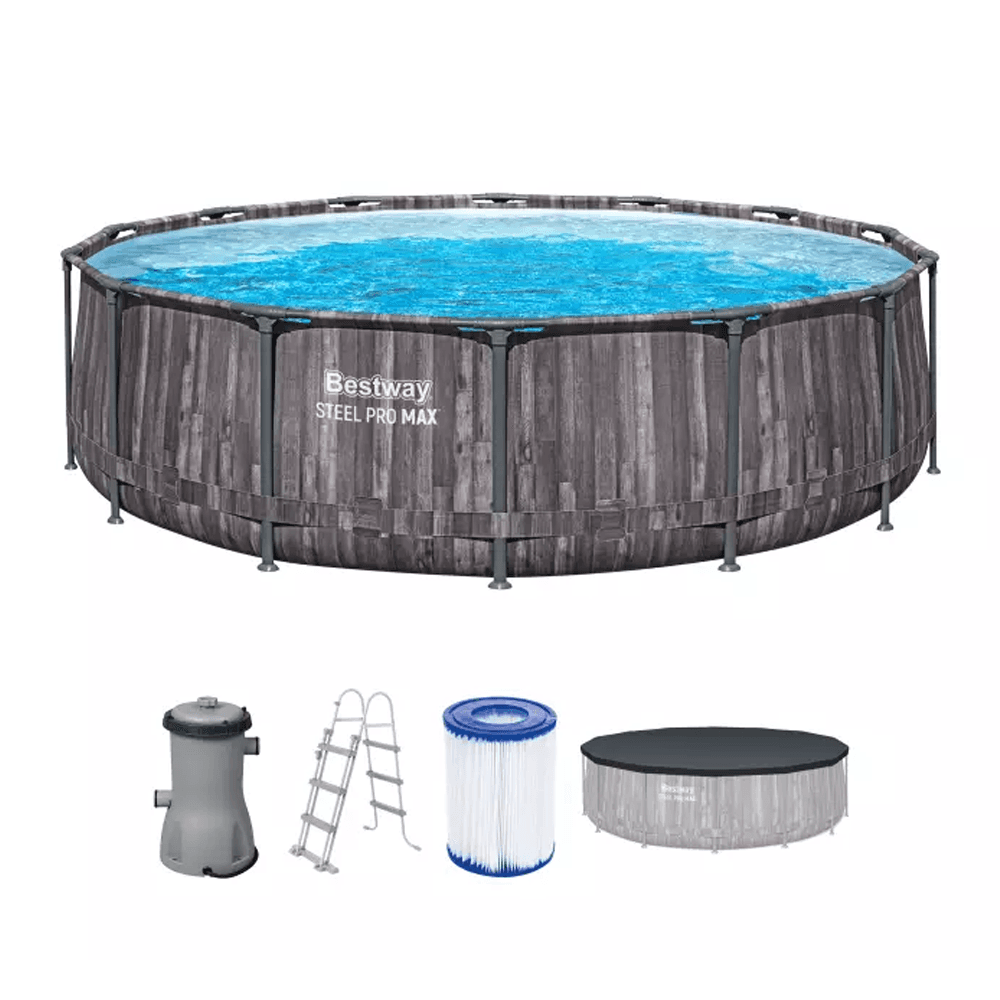 BESTWAY Bazen sa metalnim okvirom, merdevinama i filter pumpom, 427x107cm , STEEL PRO MAX WOOD
