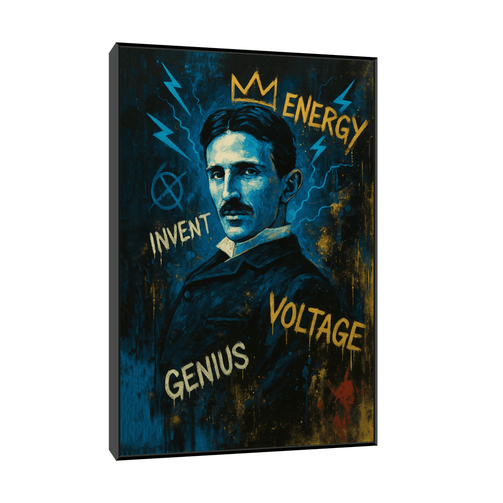 Canvas Slika na platnu Nikola Tesla Iskra uma 30x45cm, Sa ramom, Crni