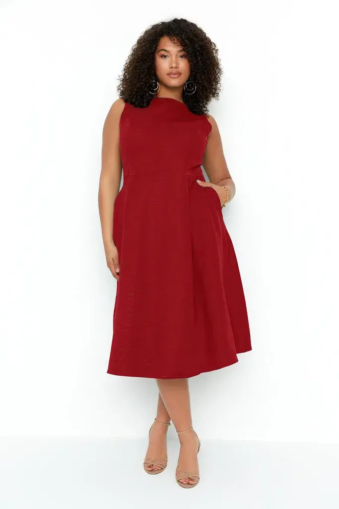Trendyol Curve Ženska haljina Tbbss22El1598, Bordo
