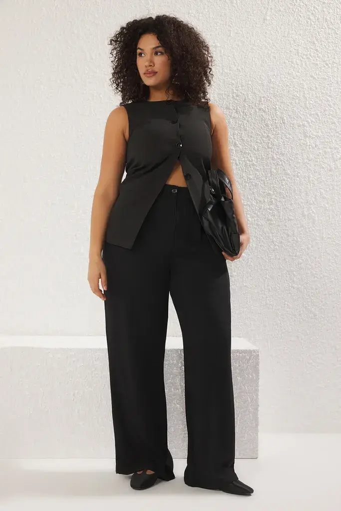 Trendyol Curve Ženske pantalone Tbbss25Ar00021, Crne