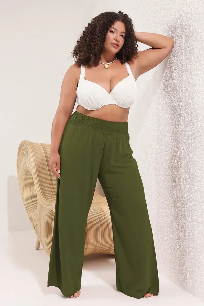 Trendyol Curve Ženske pantalone Tbbss25Ar00000, Kaki