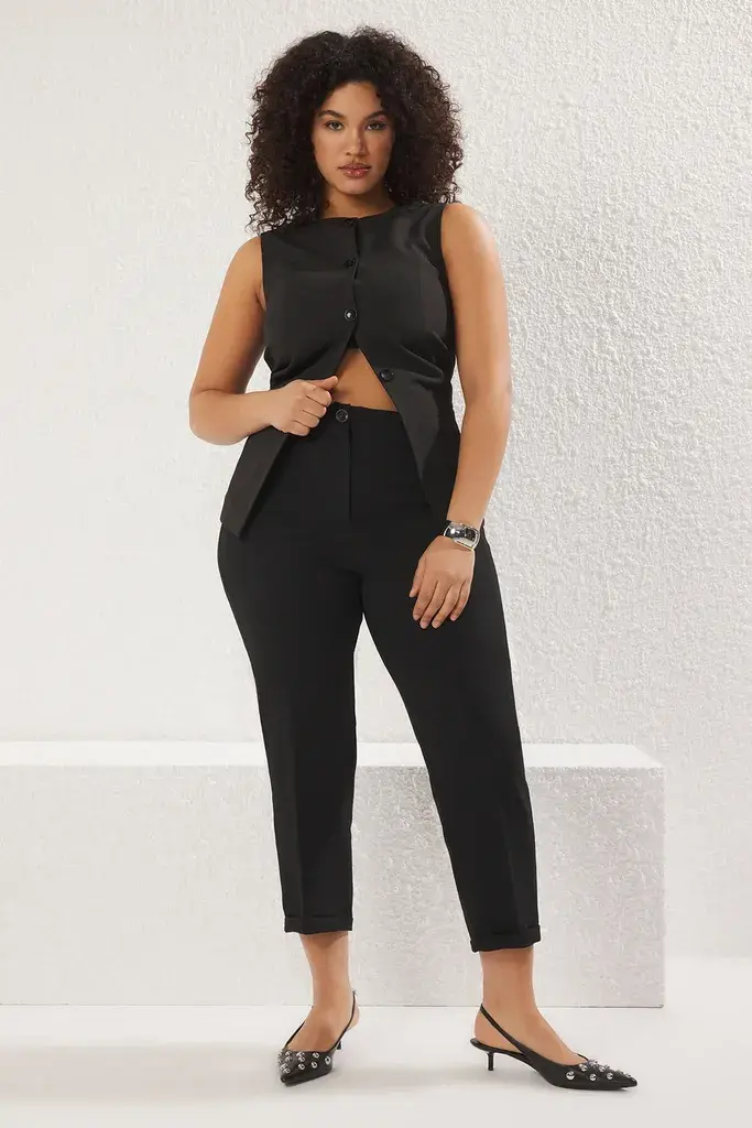 Trendyol Curve Ženske pantalone Tbbss25Ar00006, Crne