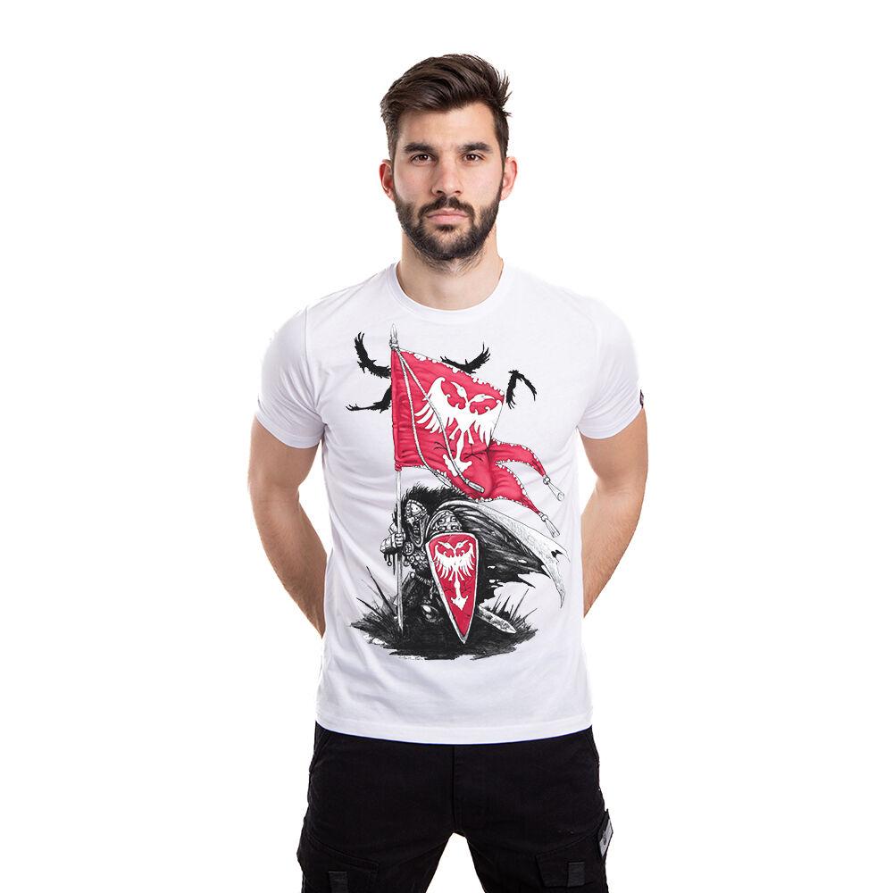 011Shop Muška majica kratkih rukava Vitez sa zastavom, Bela