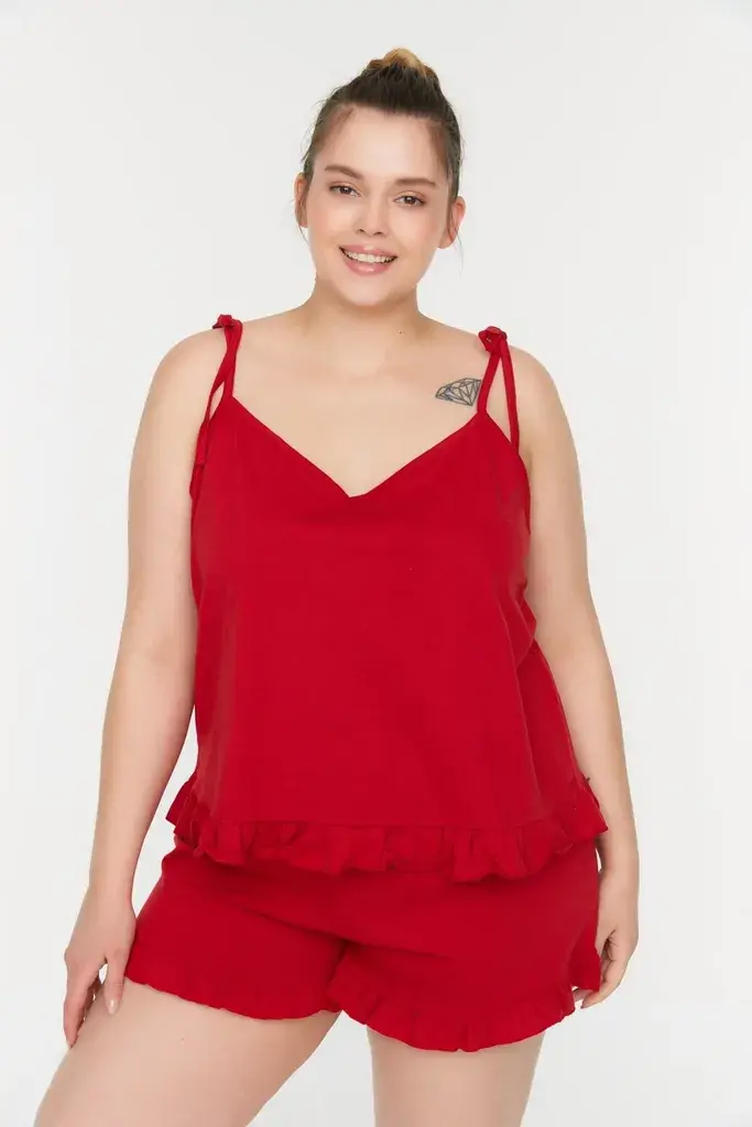 Trendyol Curve Ženski set pidžame Tbbss22Pt0564, Crveni
