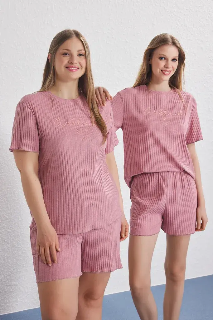 Trendyol Curve Ženska komplet pidžama Tbbss25Ai00118, Roze