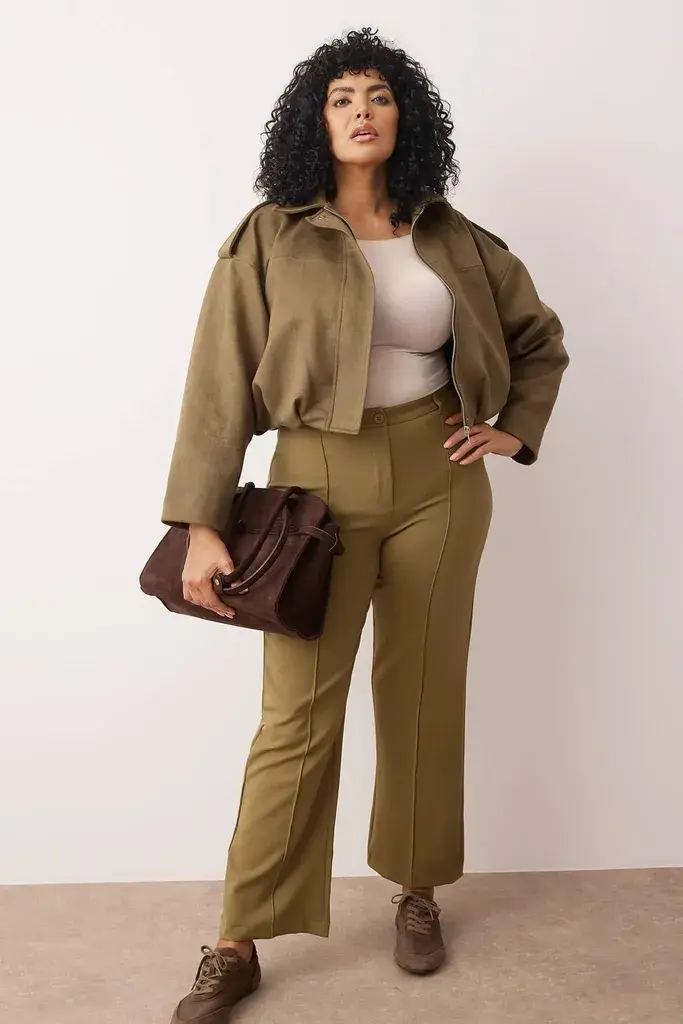 Trendyol Curve Ženske pantalone Tbbss22Pl0301, Kaki