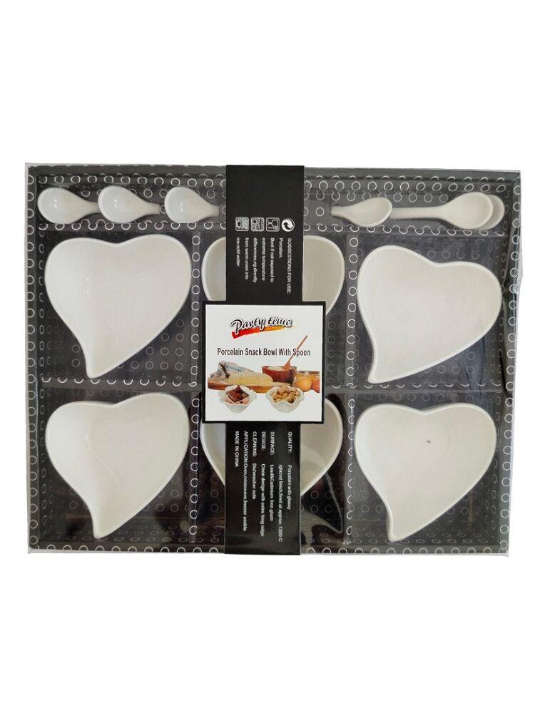 Set keramičkih činija sa kašićicama Srce, 6 komada