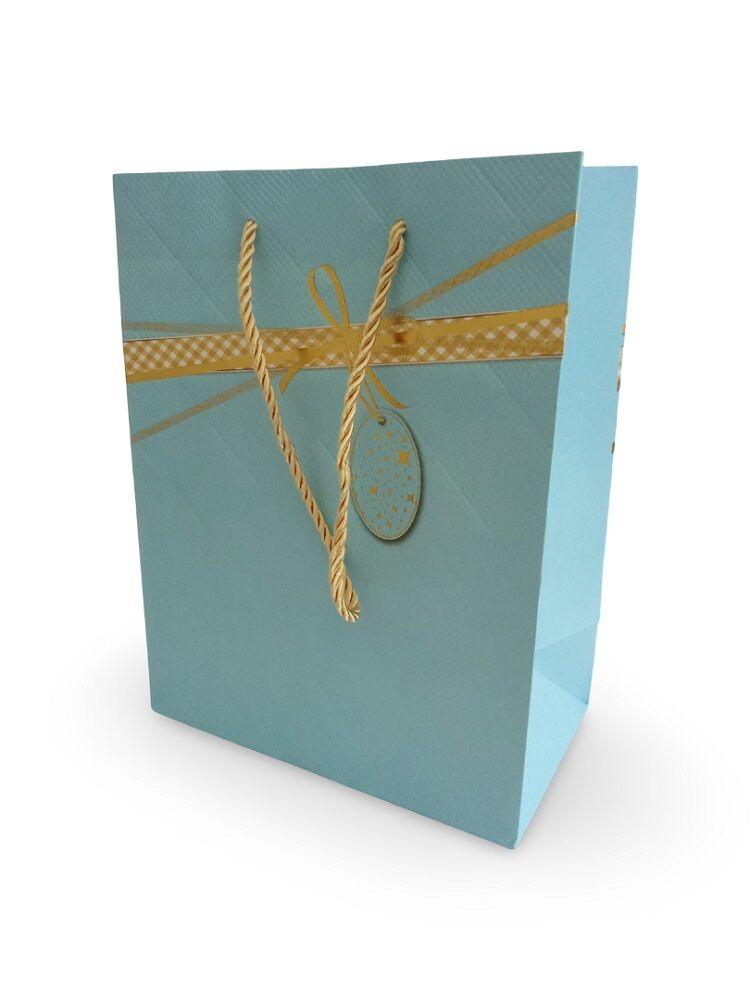 Ukrasna kesa plava sa zlatnom mašnom, Mala, 18x23x10