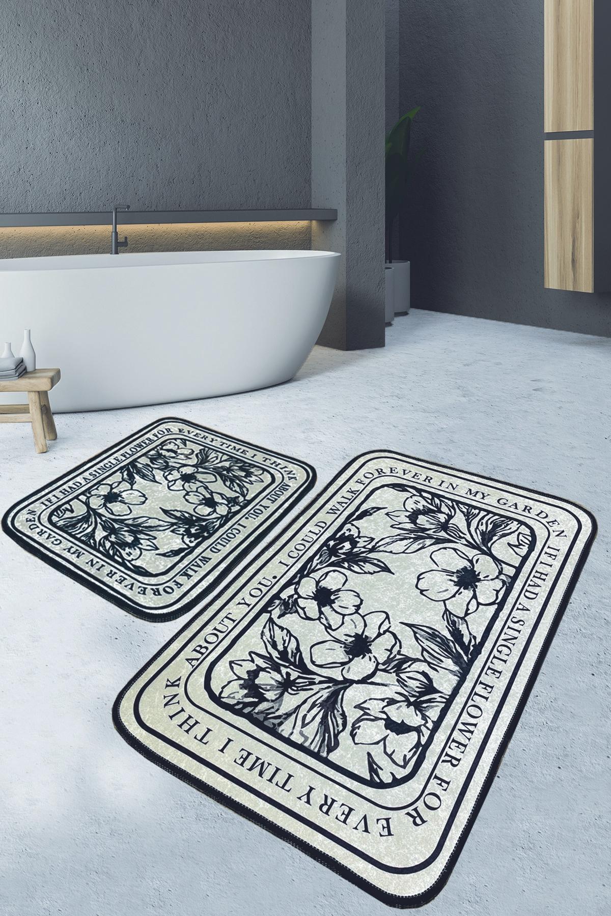 L'essentiel Maison Set 2 prostirke za kupatilo Krem-Crni