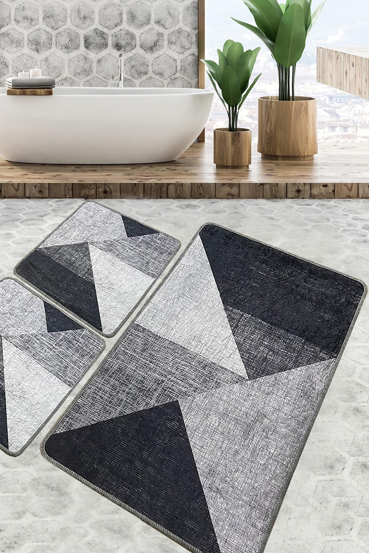 L'essentiel Maison Set 3 prostirke za kupatilo Sivi