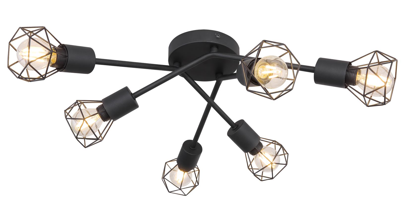 Plafonska lampa crna, 6x E14