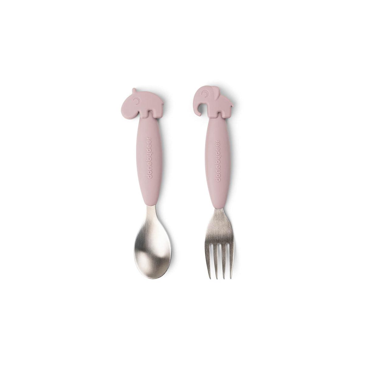 DONE BY DEER Kašika i viljuška Deer Friends, 2 komada, Roze