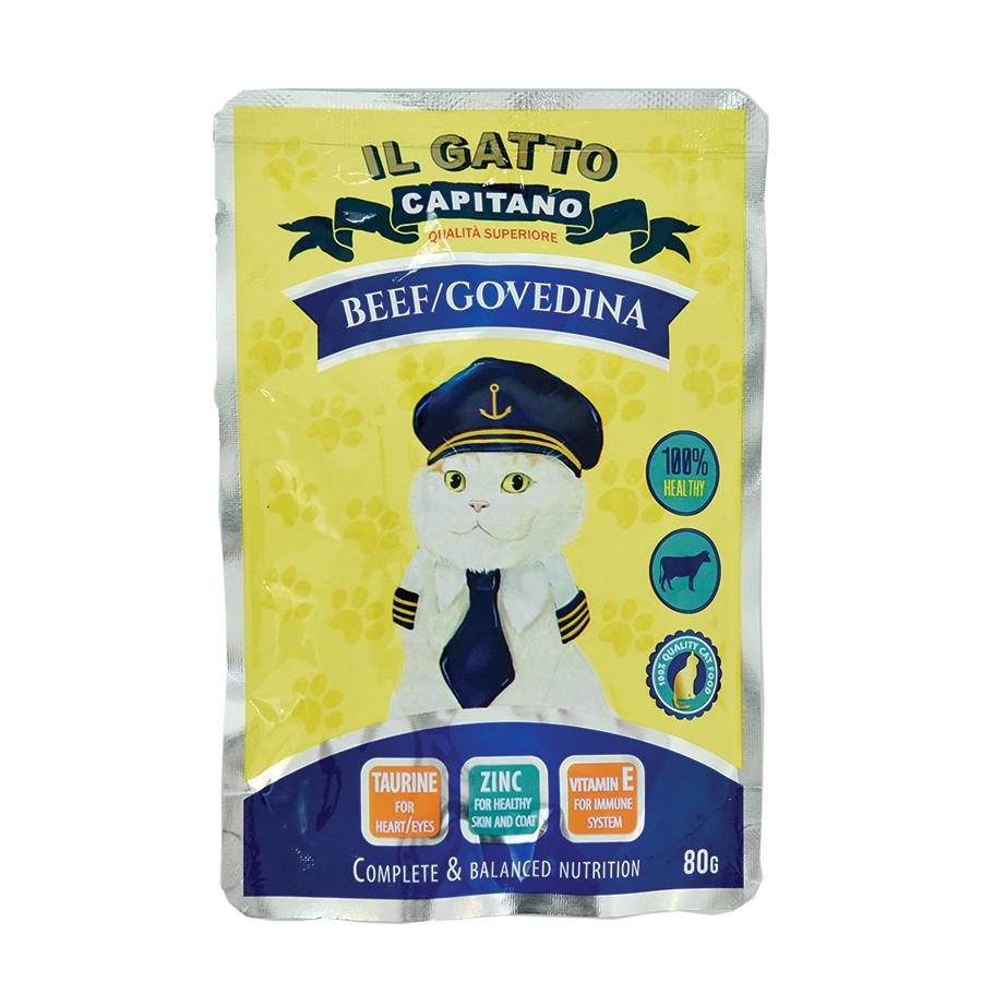 IL GATTO CAPITANO Hrana za mačke, Govedina, 80g