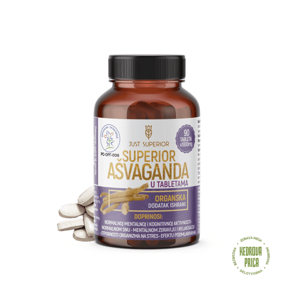 JUST SUPERIOR Ašvaganda u tabletama, Organska, 1000 mg, 90 komada