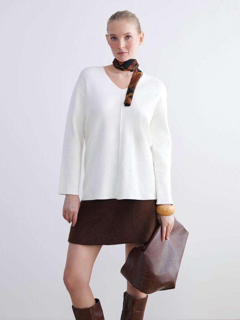 LC Waikiki Ženski džemper W5DU00Z8-R9J, V-izrez, Beli