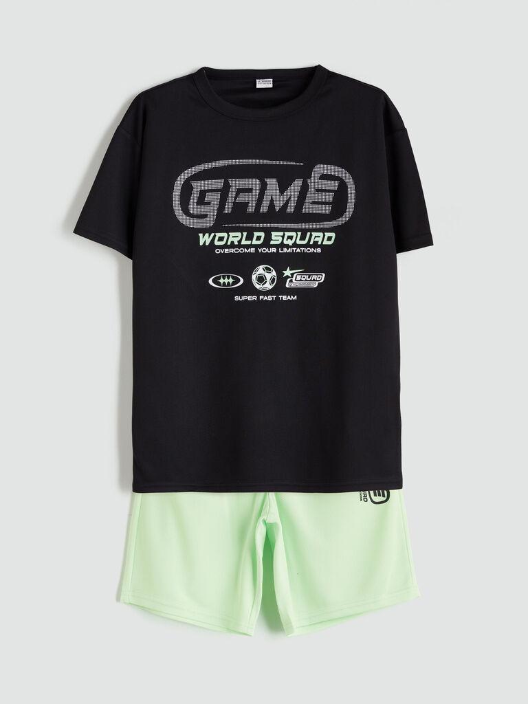 LC Waikiki Komplet za dečake S5H707Z4-CVL, Majica i šorts, Crno-zeleni