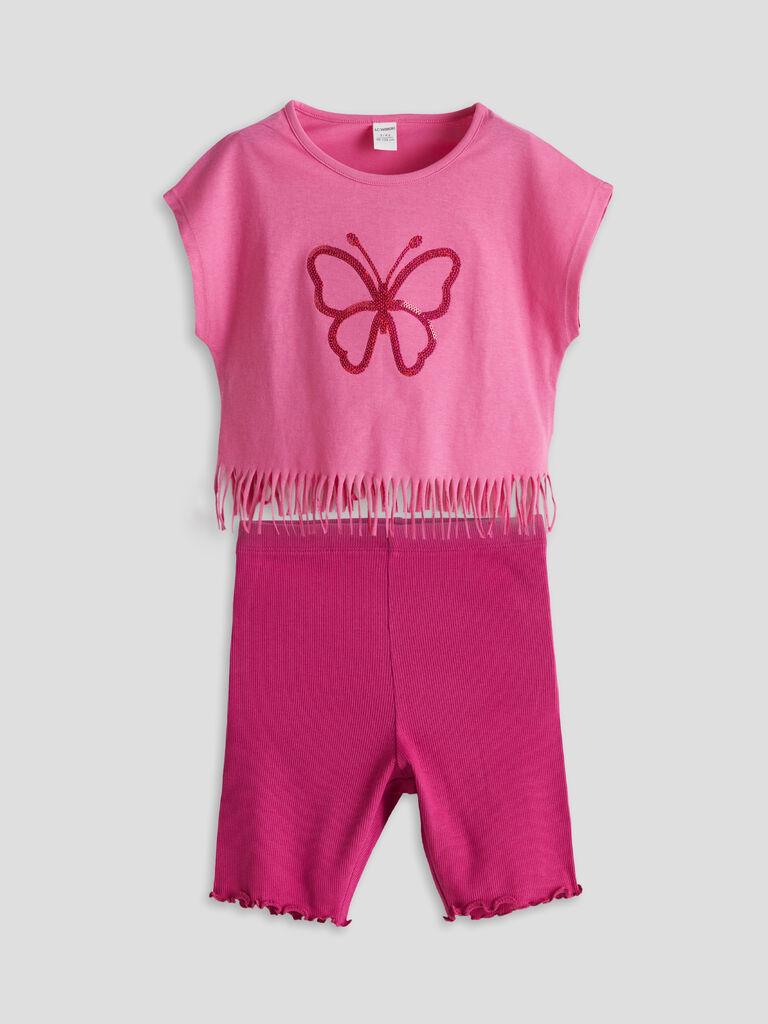 LC Waikiki Komplet za devojčice S5I983Z1-GVV, Majica i šorts, Roze