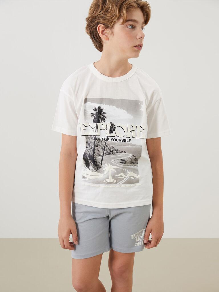 LC Waikiki Komplet za dečake S5HF97Z4-R9J, Majica i šorts, Belo-sivi
