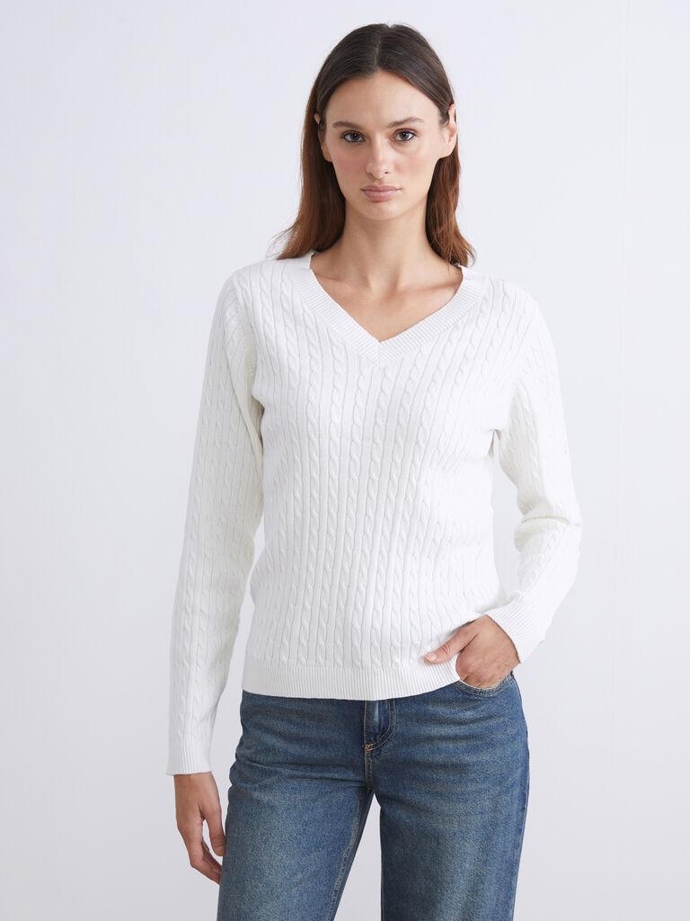 LC Waikiki Ženski džemper W5BP47Z8-FEW, V-izrez, Beli