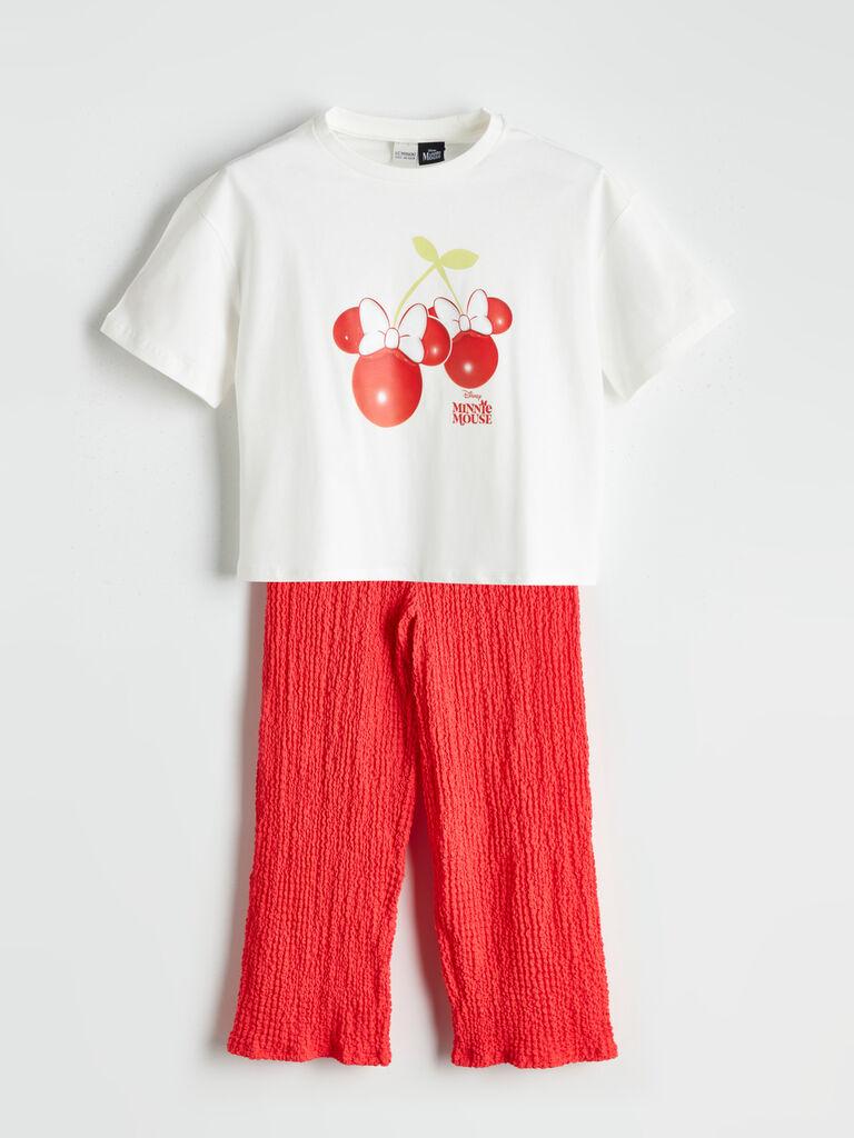 LC Waikiki Komplet za devojčice S5BG10Z4-R9J, Majica i pantalone, Belo-crveni