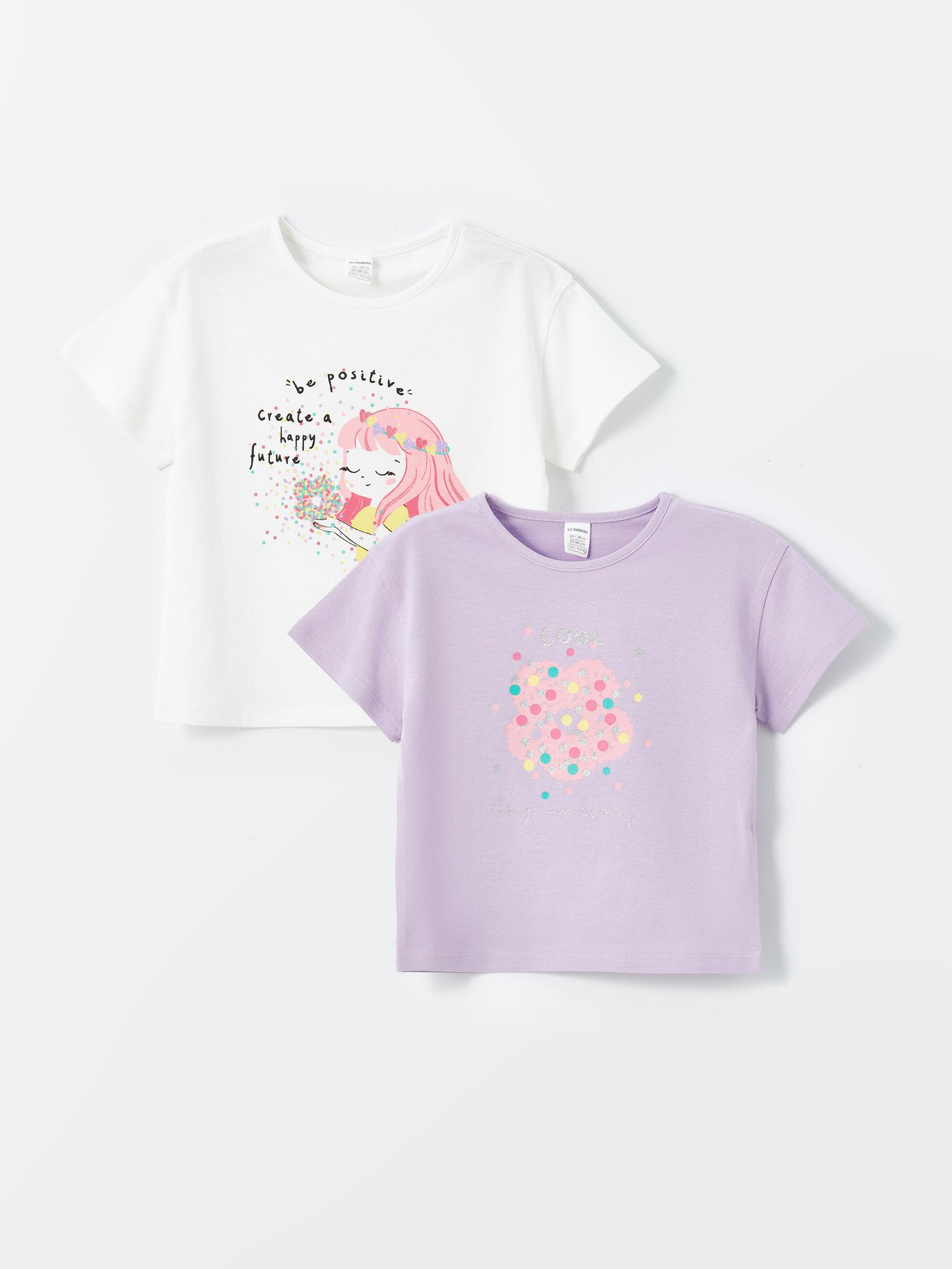 LC Waikiki Majica za devojčice S4JD42Z1-R9J, SvetlobežLC Waikiki Majica za devojčice S4JD42Z1-R9J, 2 komada, Svetlobež-ljubičasta