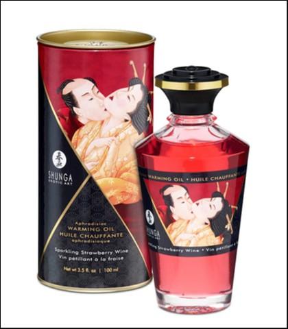 Shunga Ulje za masažu sa efektom zagrevanja, Jestivo, Jagoda, 100ml