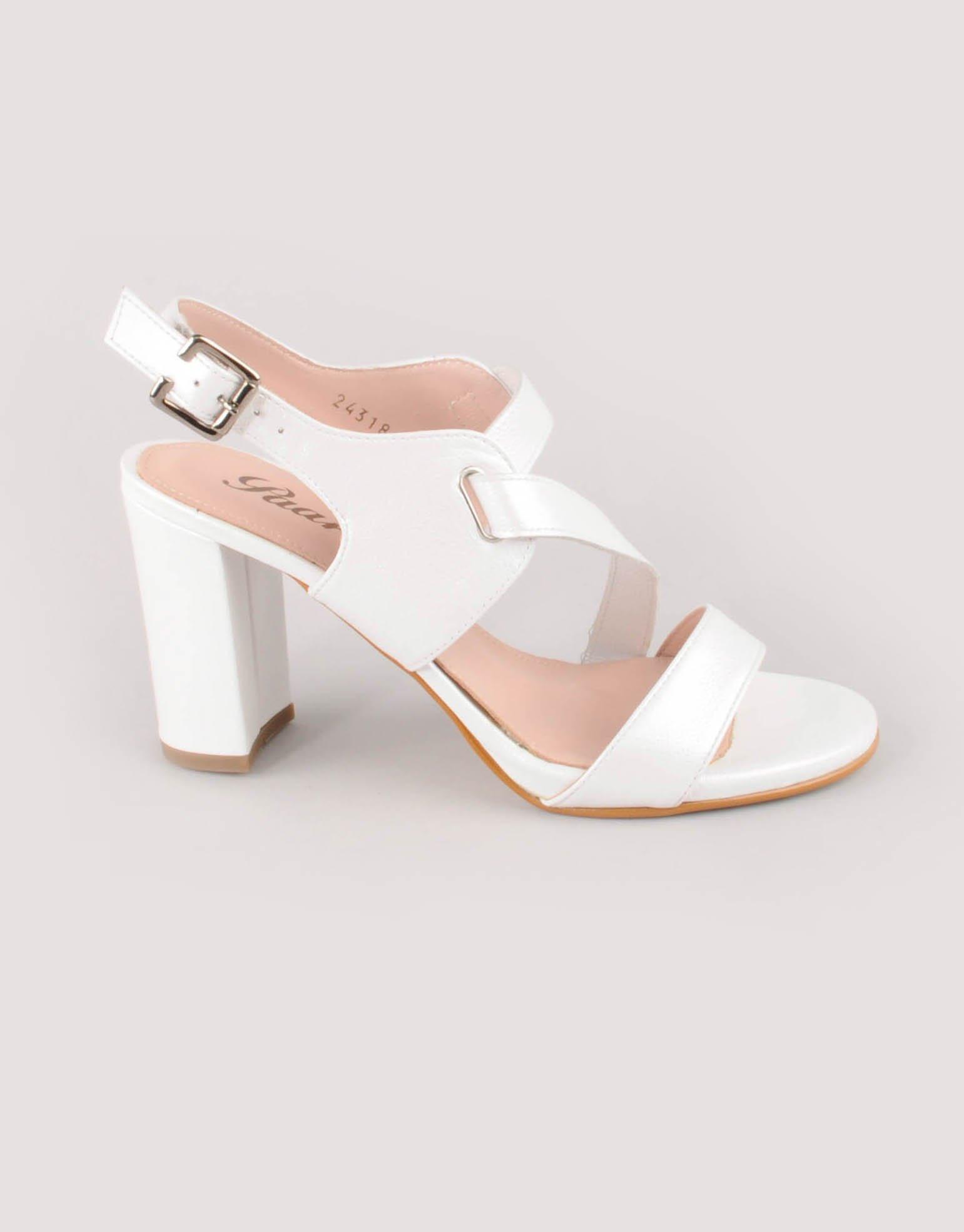 Paar Ženske kožne sandale na štiklu 24318F-56, Bele