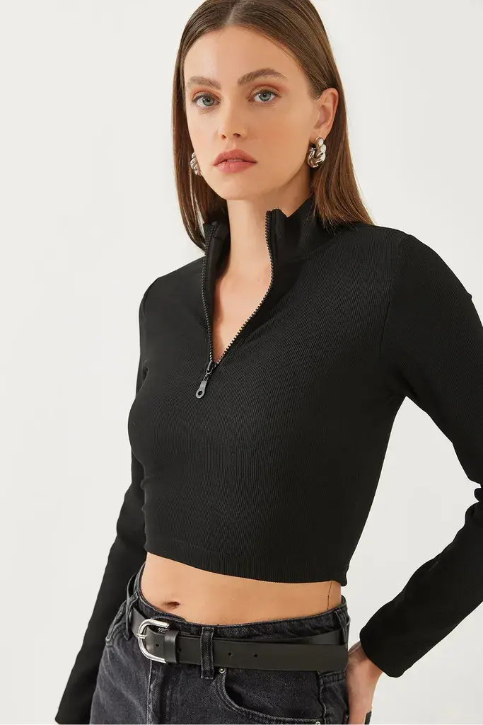 Bianco Lucci Ženska bluza dugih rukava 60351019, Zip kragna, Crna