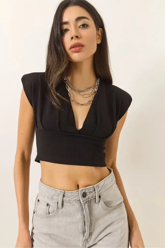Bianco Lucci Ženska bluza 60284037, V-izrez, Crna