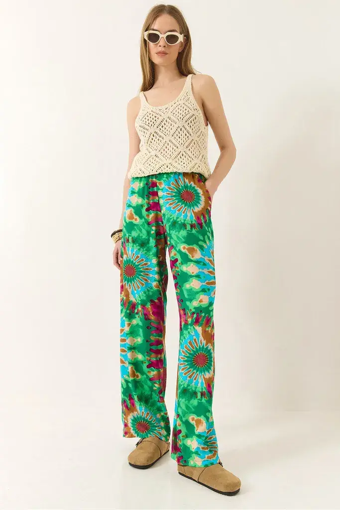 Bianco Lucci Ženske pantalone 60284035, Široke nogavice, Zelene