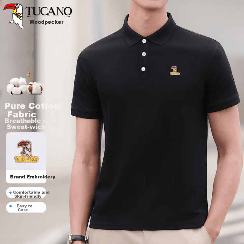 Tucano Polo majica za muškarce, Kratak rukav, Pamučna, Crna