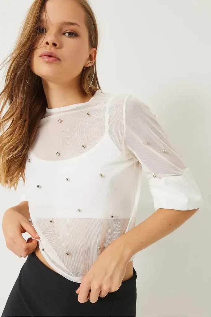 Bianco Lucci Ženska bluza na kratake rukave 60284020, Okrugli izrez, Bela